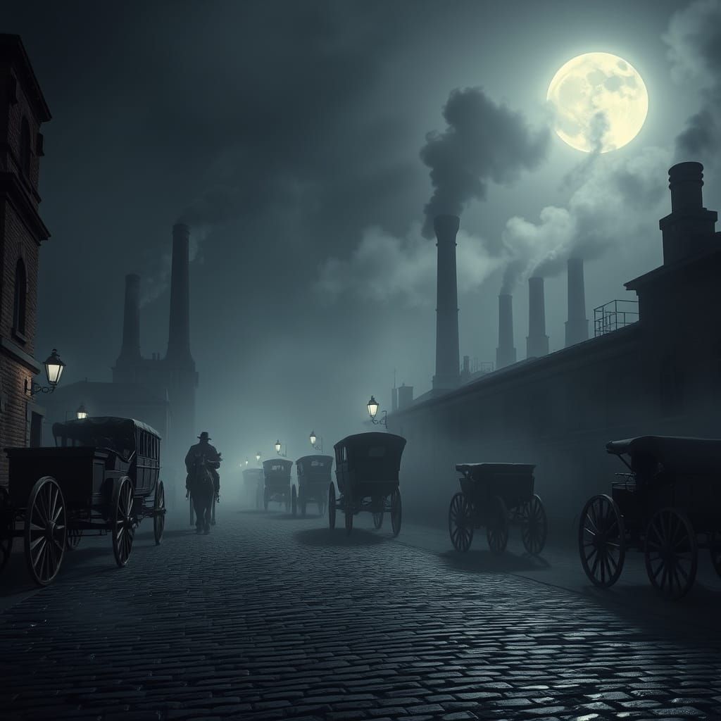 Moonlit Cityscape in a Smoky Haze