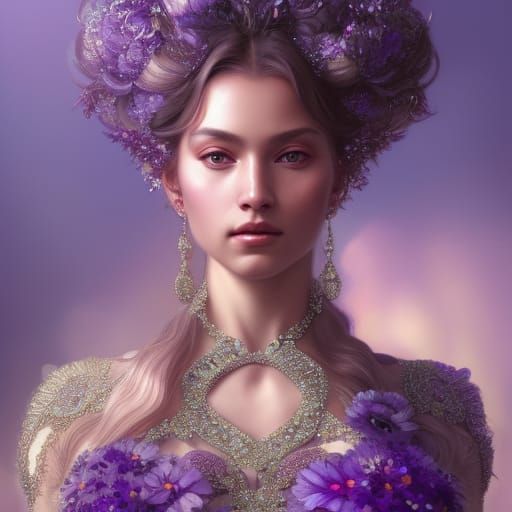 Elaborate Jeweled Gown Portrait in Hyperdetailed Style