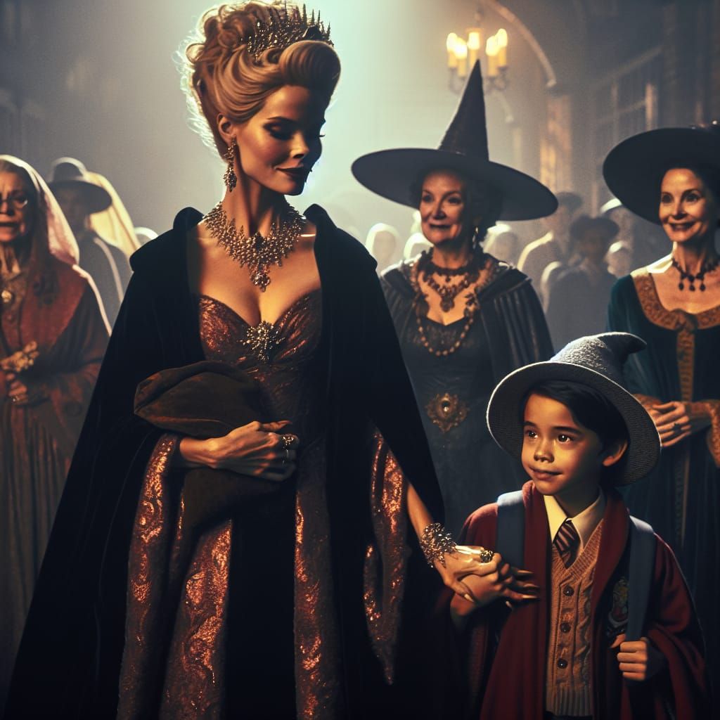 Cinematic Wizard Mother on First Kindergarten Day