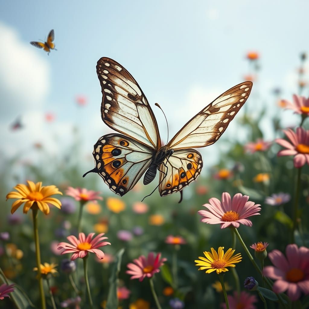 Confused Butterfly in Dreamy Whimsical Garden
