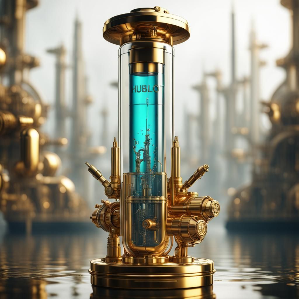 Golden Submarine in Syringe: Detailed Matte Painting