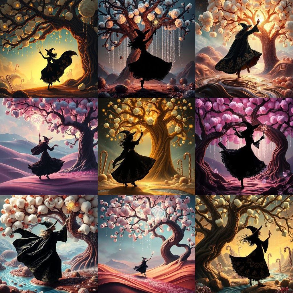 Fantastical Chocolate Landscape with Dancing Witch and Marsh...