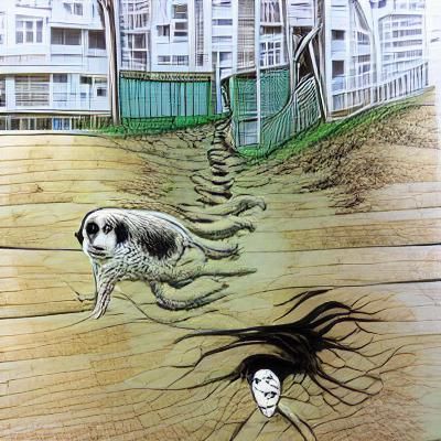 Eerie Dog Walk in Junji Ito Style