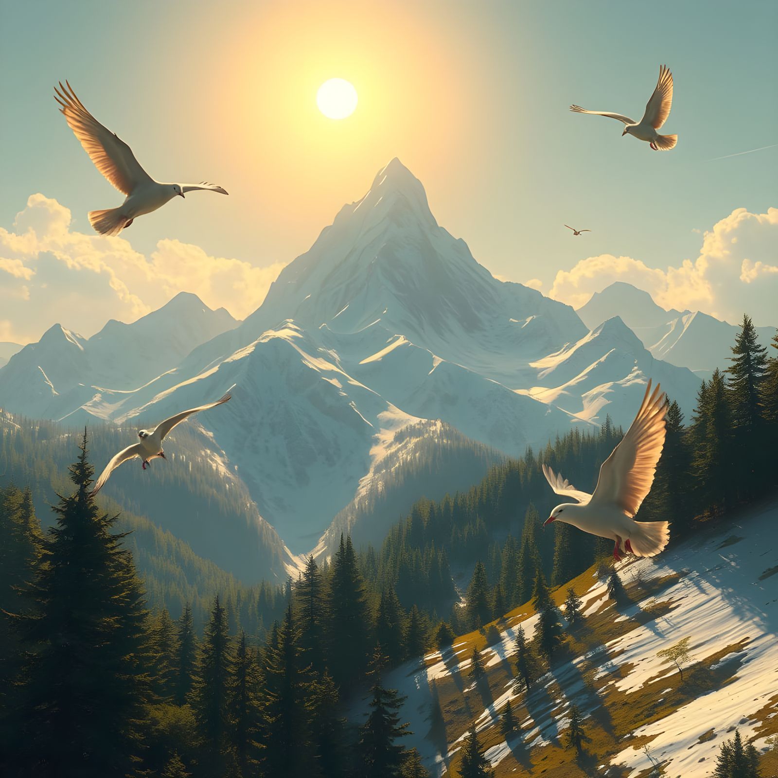 Golden Mountain Peaks Reflecting Temple Light