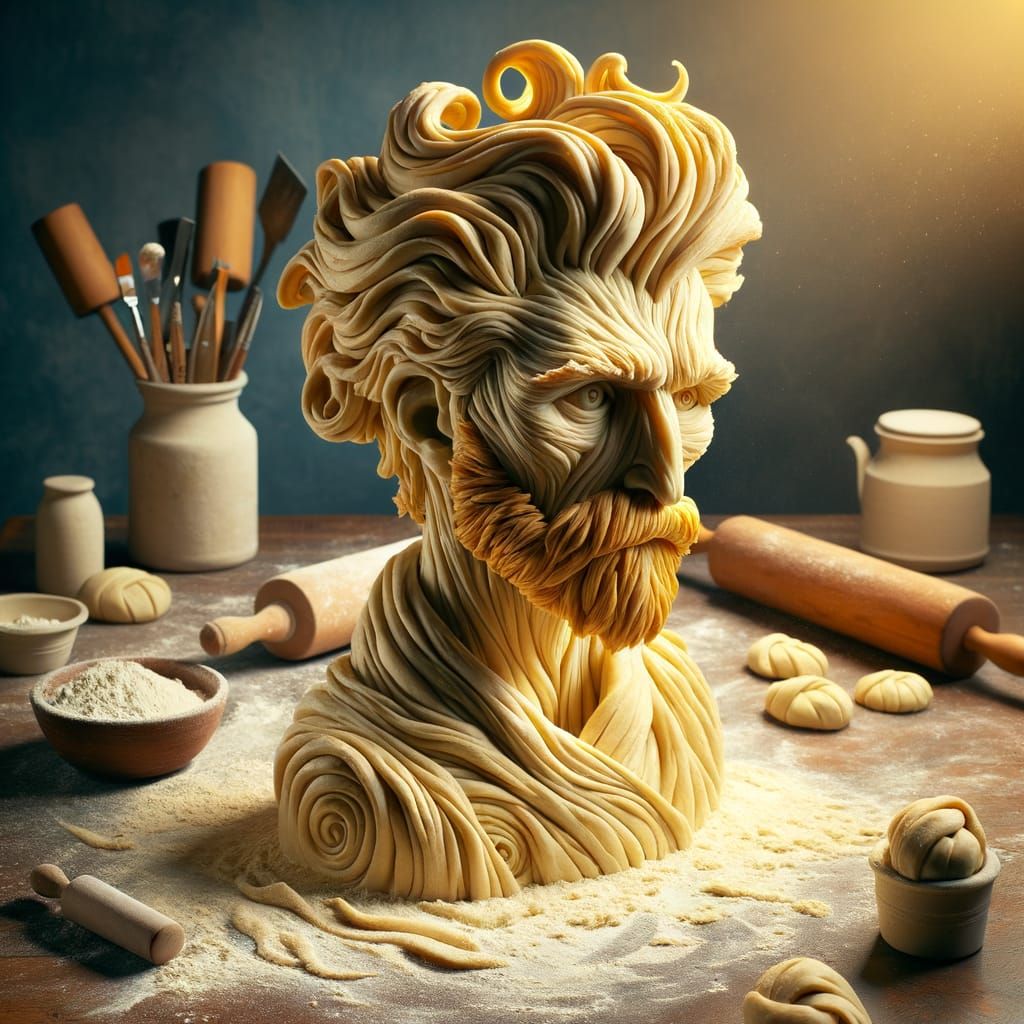 Surreal Van Gogh Dough Sculpture in Warm Bakery Setting