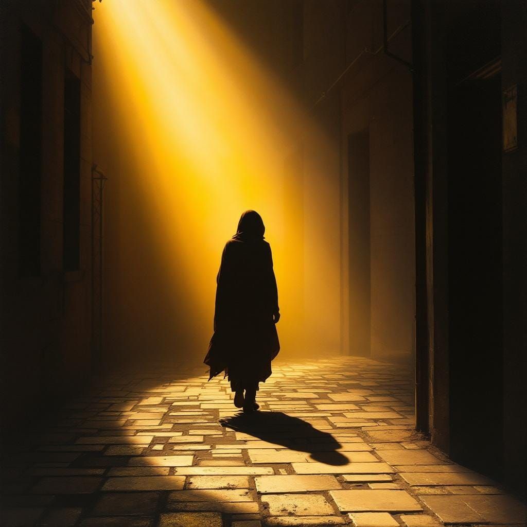 Tenebrism Street Scene with Geometric Shadows