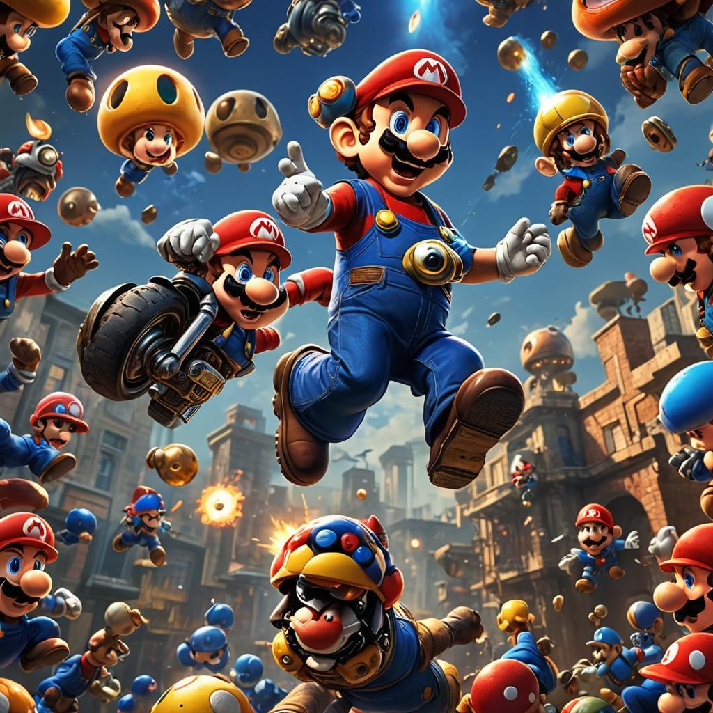 Mario Leaps on Bullet Bill in Fantasy Art