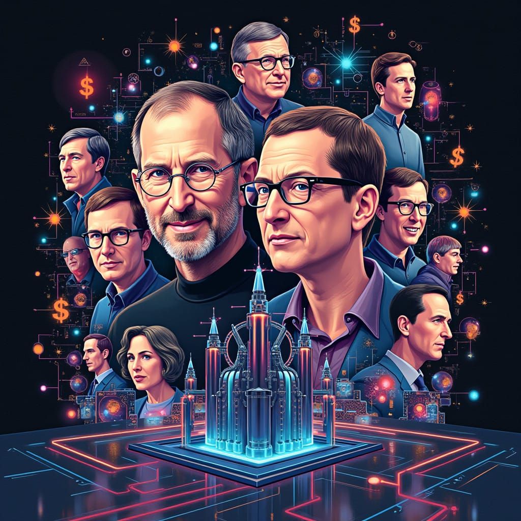 Futuristic Tech Icons in Neon Landscape