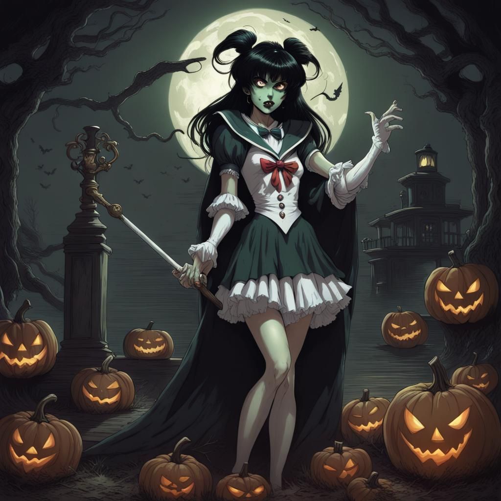 Sailor Pluto in creepy Halloween theme