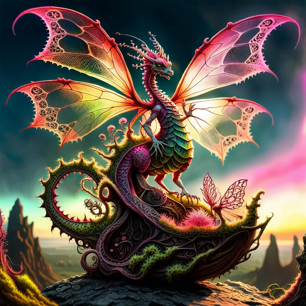 Ethereal Dragon Nymph Wizard in Bioluminescent Landscape