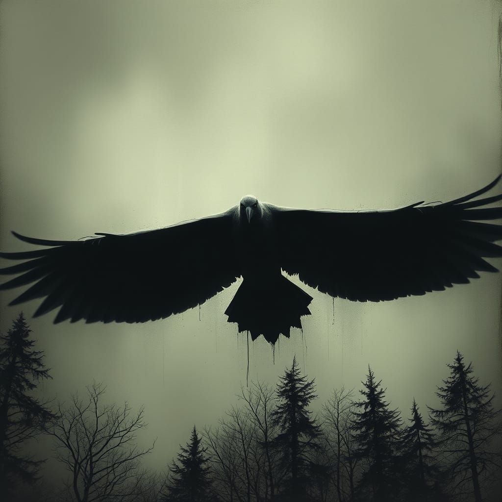 Crane in Desolate Landscape with Black Trees