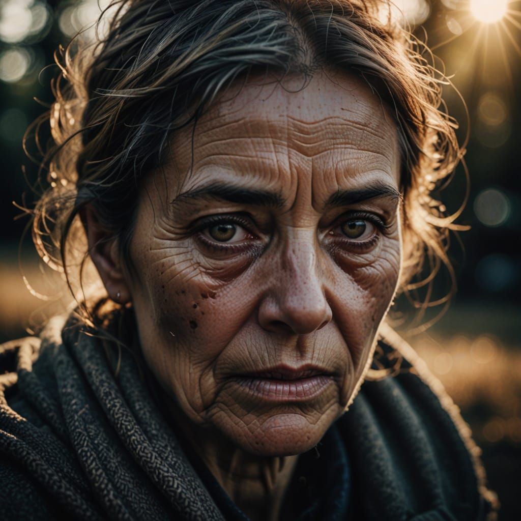 Moody Portrait of a Weary Woman in Golden Tones