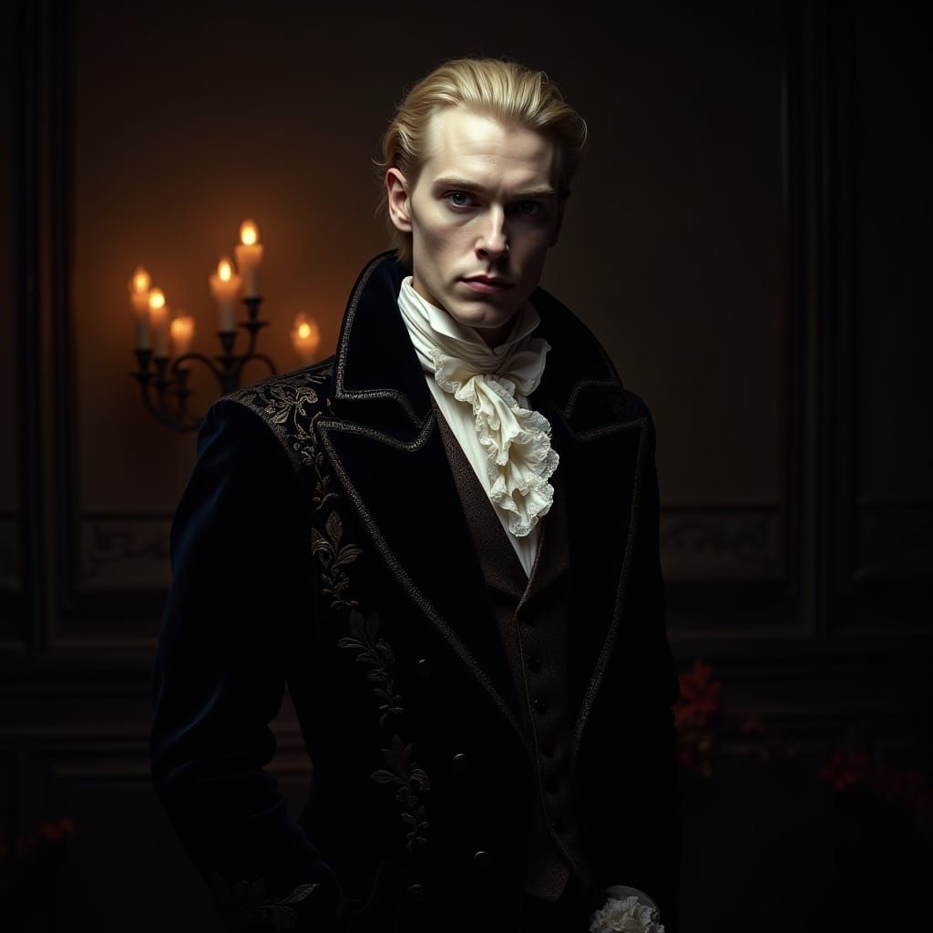 Elegant Vampire Lestat de Lioncourt in 18th-Century Velvet A...