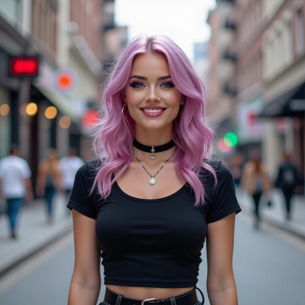 Pink Haired Woman Dancing in City Streets