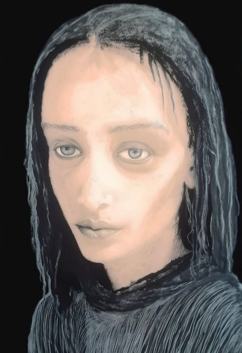 Gothgirl Portrait in High Contrast Impasto Style