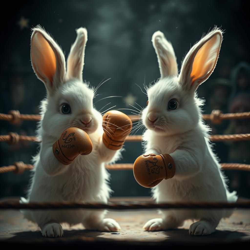 Bunnies Boxing Match in Dreamy Fantasy Style
