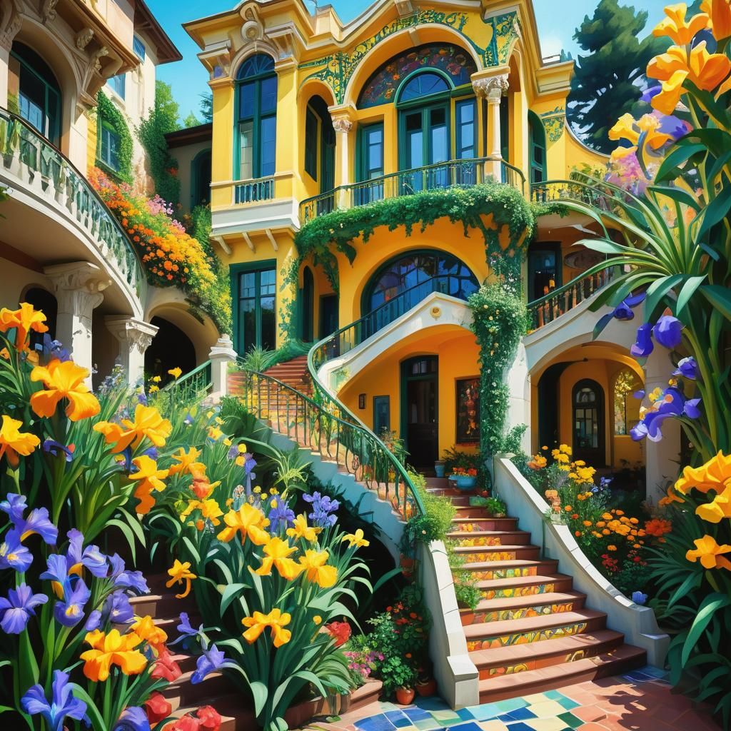 Art Deco House with Fractal Garden, Kaleidoscope Painting