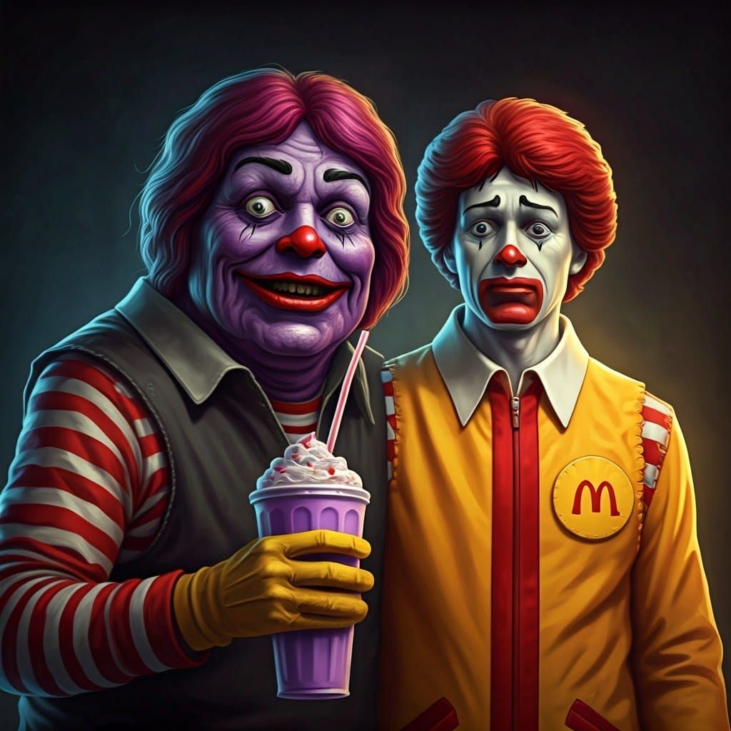 Distorted Grimace with Ronald McDonald in Chiaroscuro