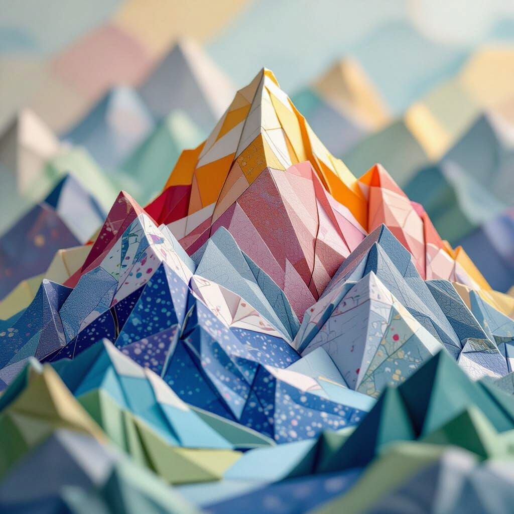 Stained Glass Mountain in Origami Paper Folds