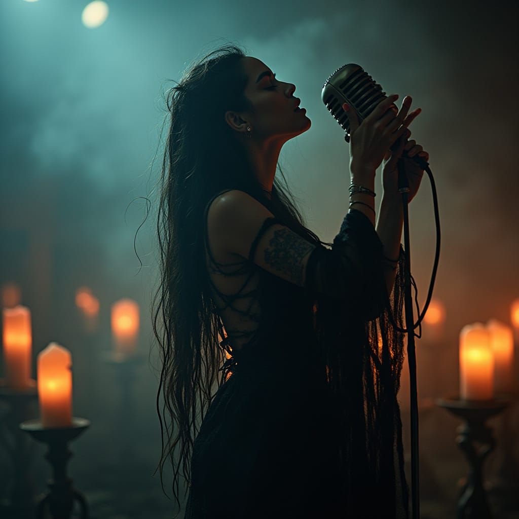 Enchanted Tribal Songstress in a Halo of Flickering Candles