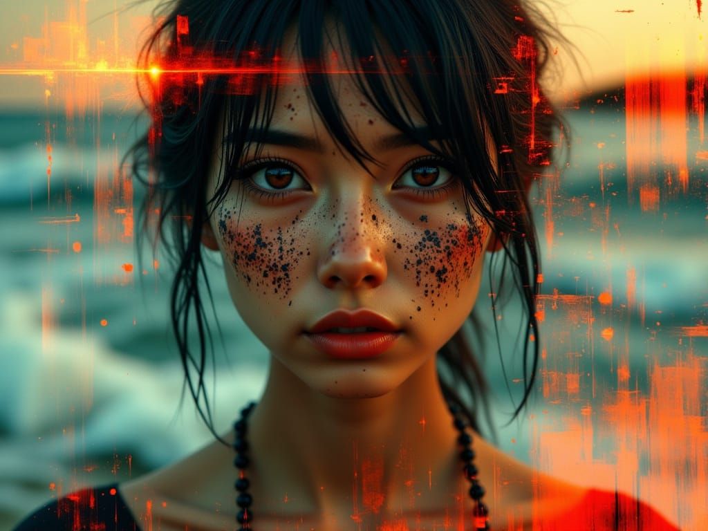 Hawaiian Woman's Sorrow in Double Exposure Art