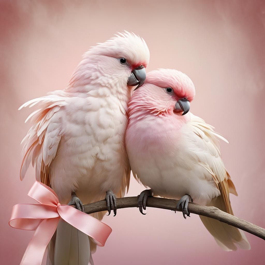 Delicate Pink Birds Carry Ribbon: Fantasy Concept Art