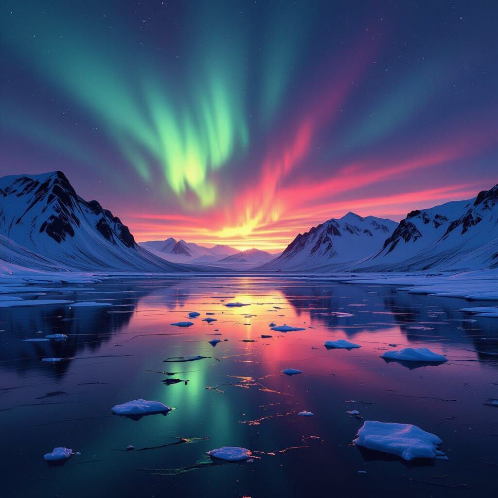 Icelandic Wilderness Aurora Borealis Photorealistic Landscap...