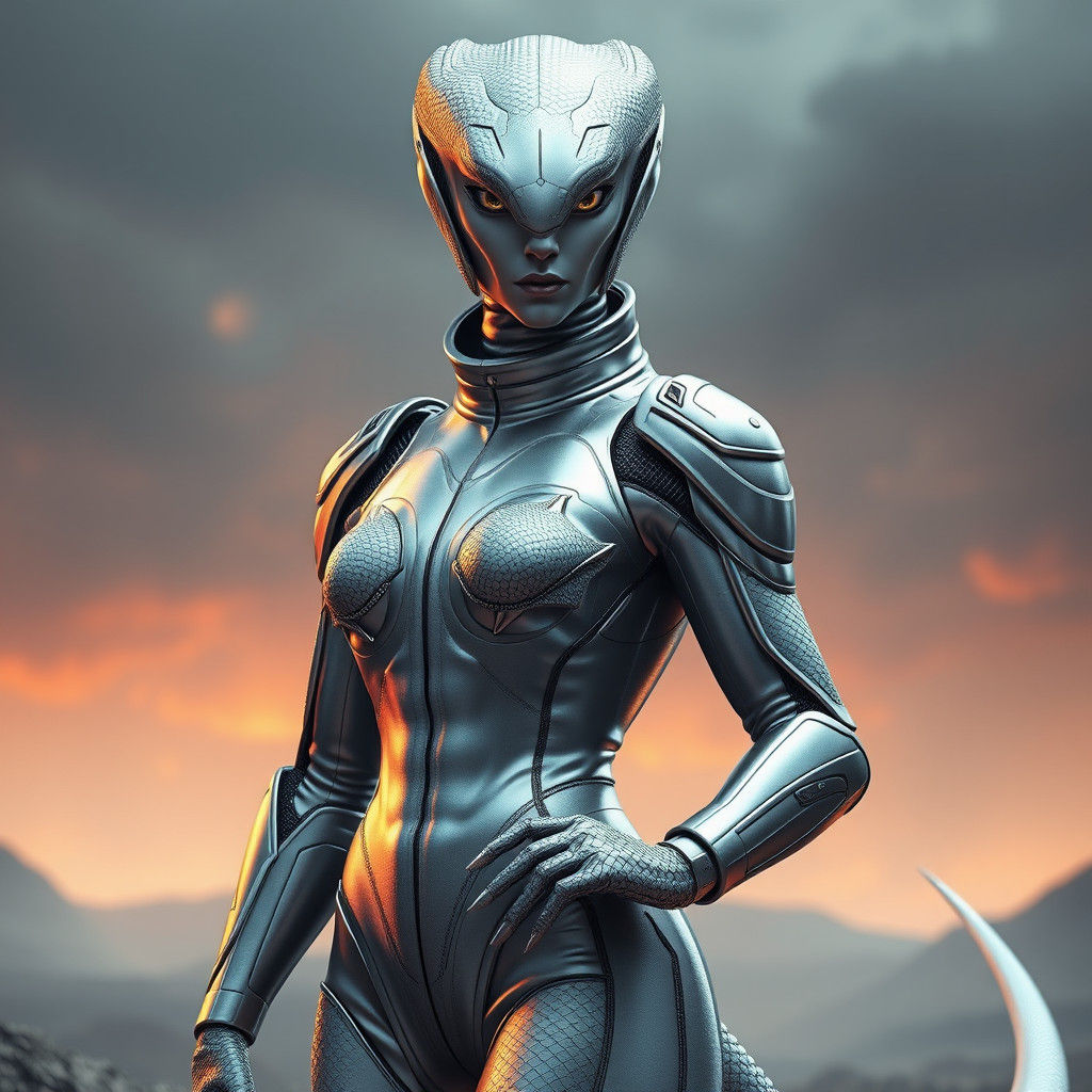 Humanoid Snake Woman in Sleek Spacesuit
