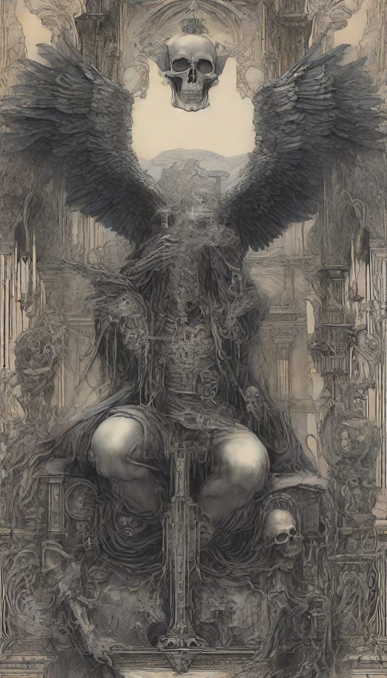 Deathgod on Biomechanical Puzzlebox in Dark Fantasy Style