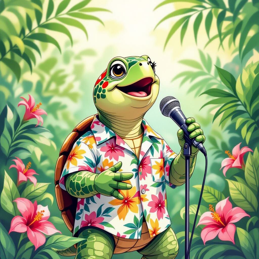 Singing Turtle in Watercolour Style