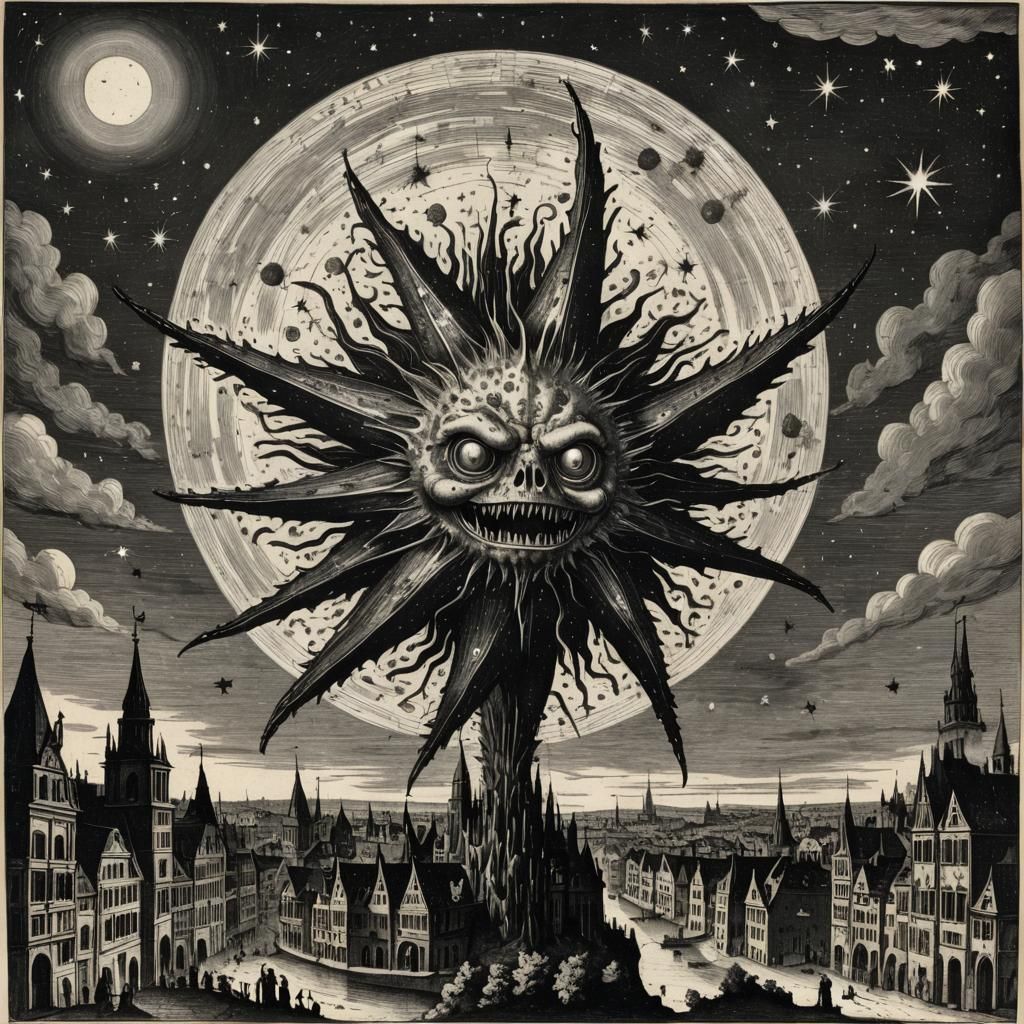 Star Creature Descends on European City: 16th Century Engrav...