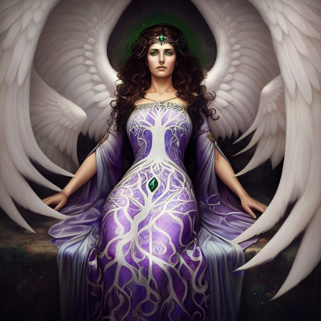 Goddess with Angel Wings in Frazetta Style