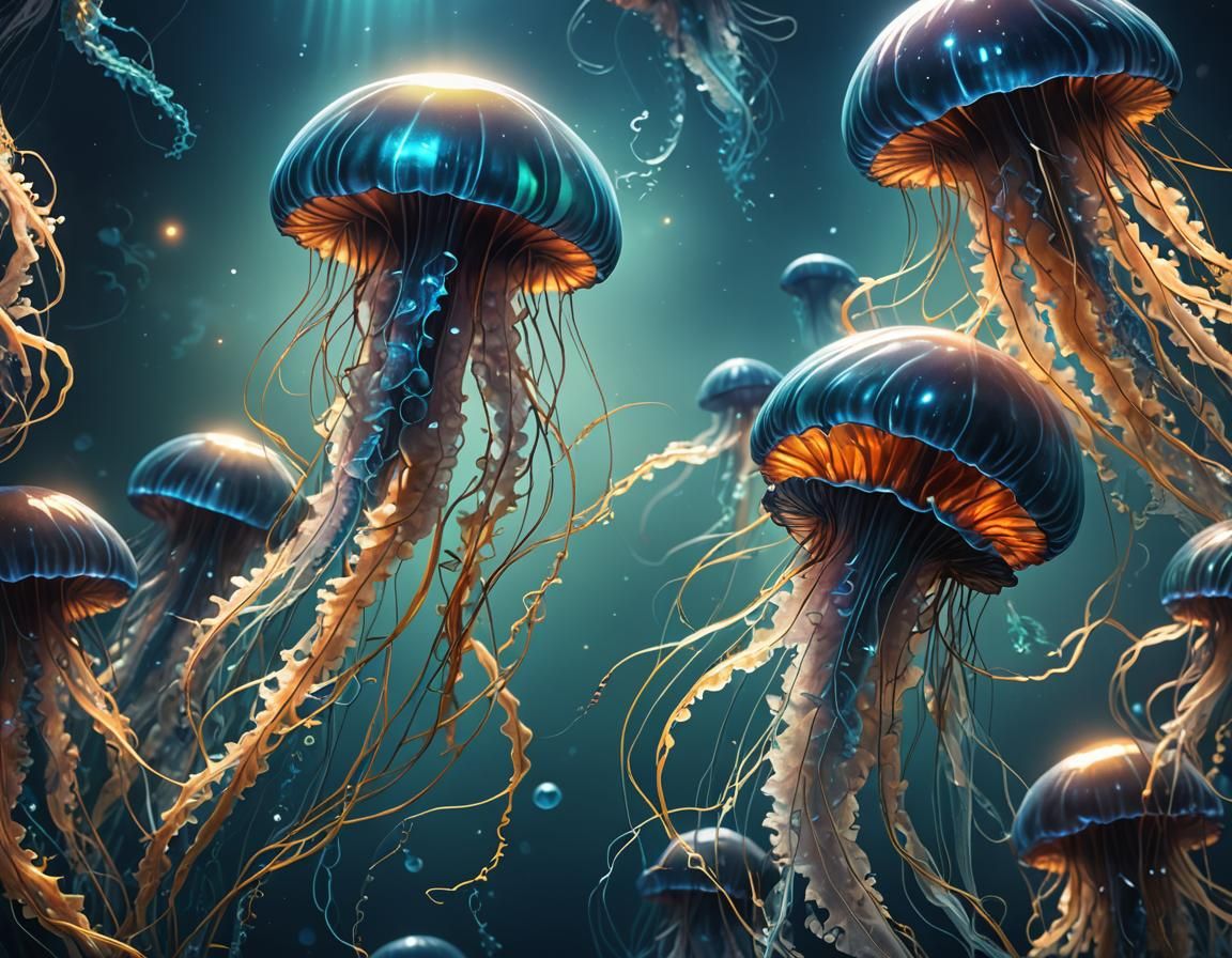 Glowing Bioluminescent Jellyfish: Ethereal Digital Art