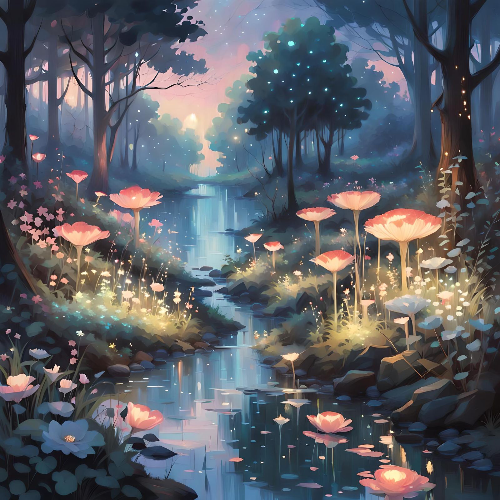 Enchanted Forest at Twilight in Digital Art Style