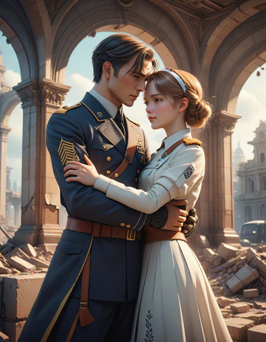 War-Torn Lovers in Futuristic Anime Art