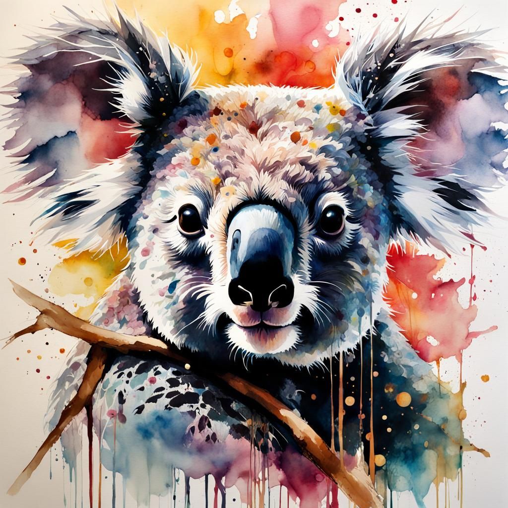 Encaustic Watercolor Koala Illustration