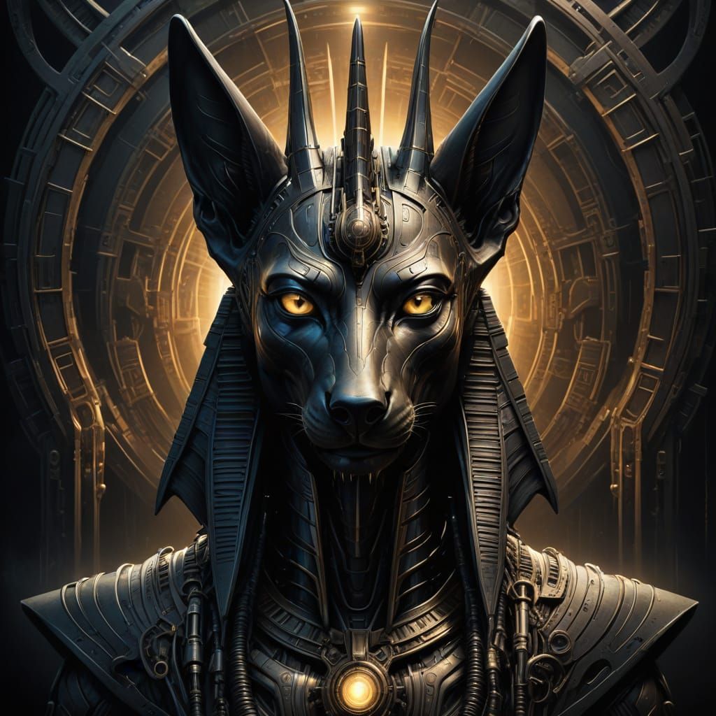 Anubis in Dark Futuristic Biomechanical Art Style
