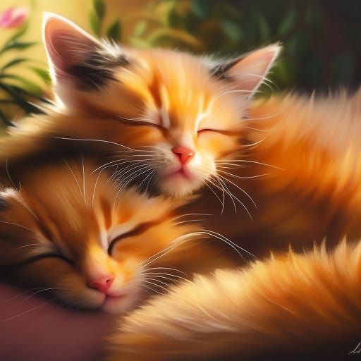 Sleeping Siamese Kittens: Detailed Oil Painting