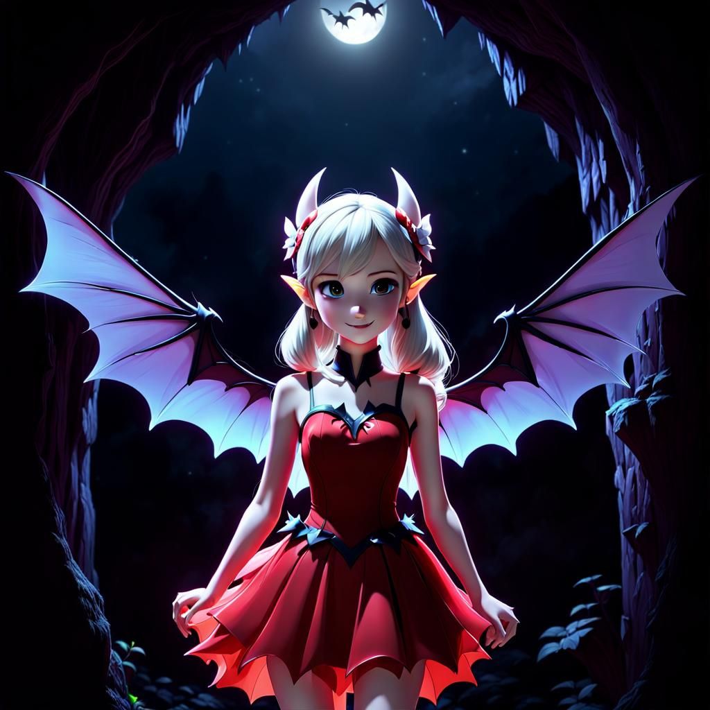 Glowing Fairy with Bats in 3D Anime Style