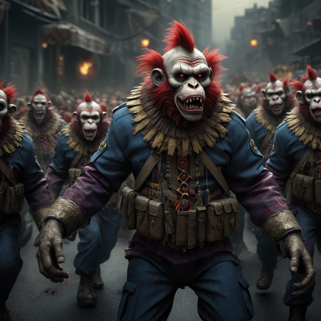 Zombie Monkey Military Parade: Epic Digital Painting