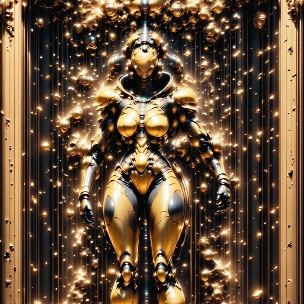 Golden Robot Woman in Futuristic Art Deco Style