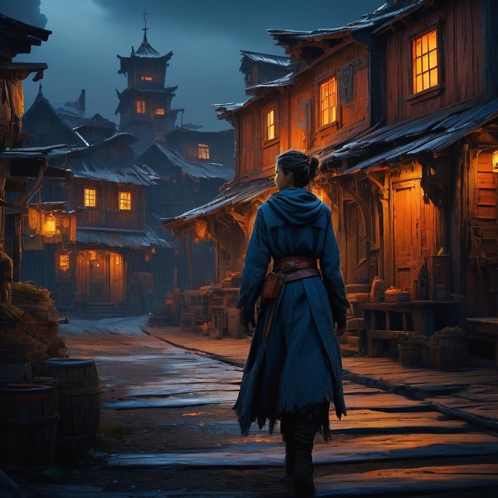 Monstrous Drifter Arrives in Rustic Town: Fantasy Concept Ar...