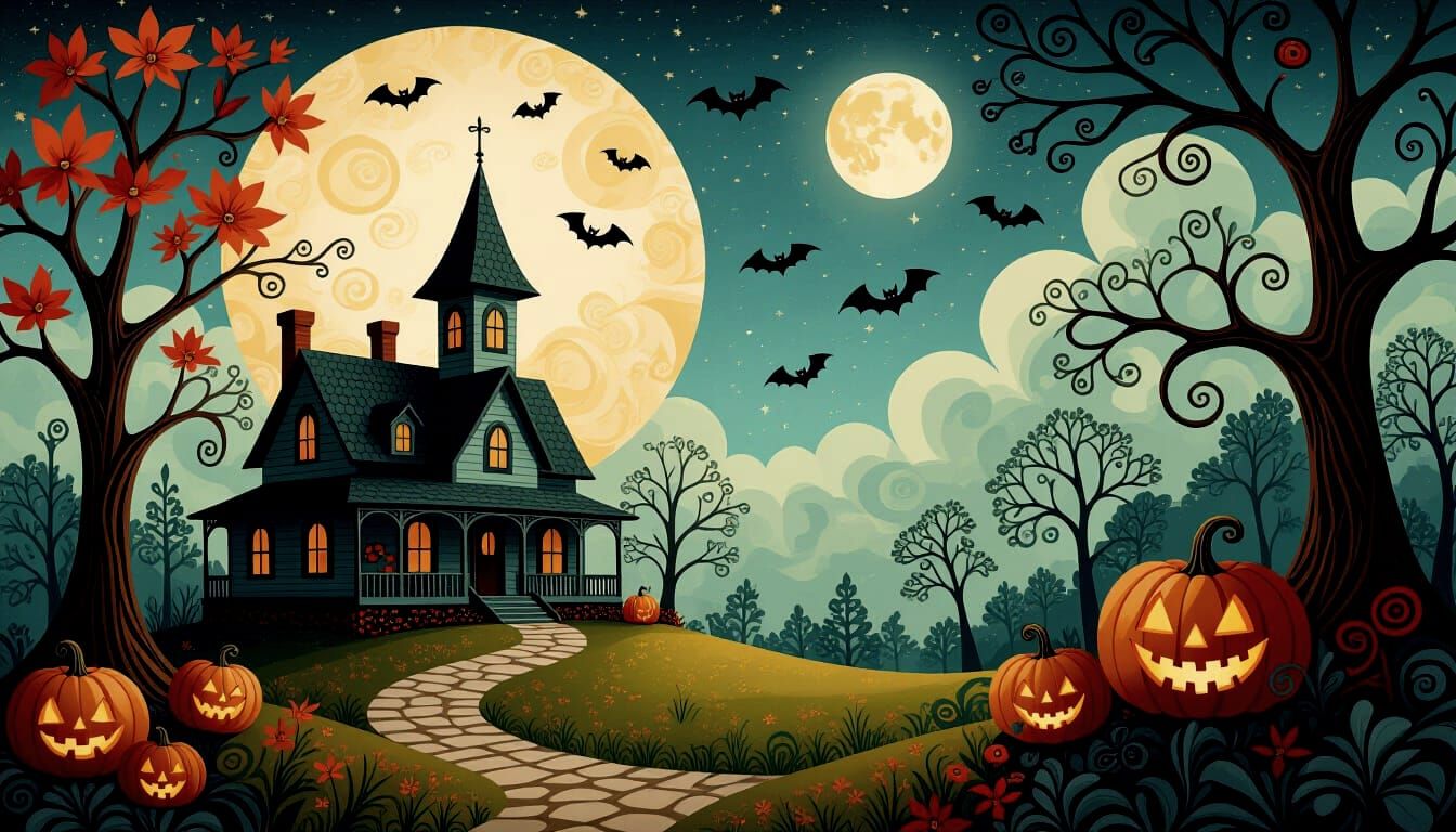 Surreal Halloween Dreams in 3D Zentangle Style