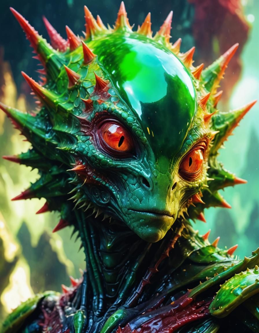 Aquatic Alien Portrait in Biomorphic Jain Art Style