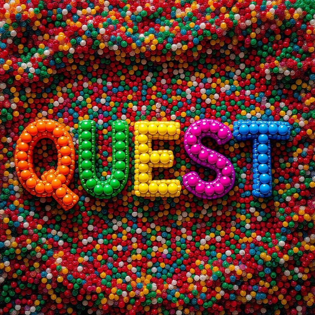 Colorful Beads Spell Out the Word Quest
