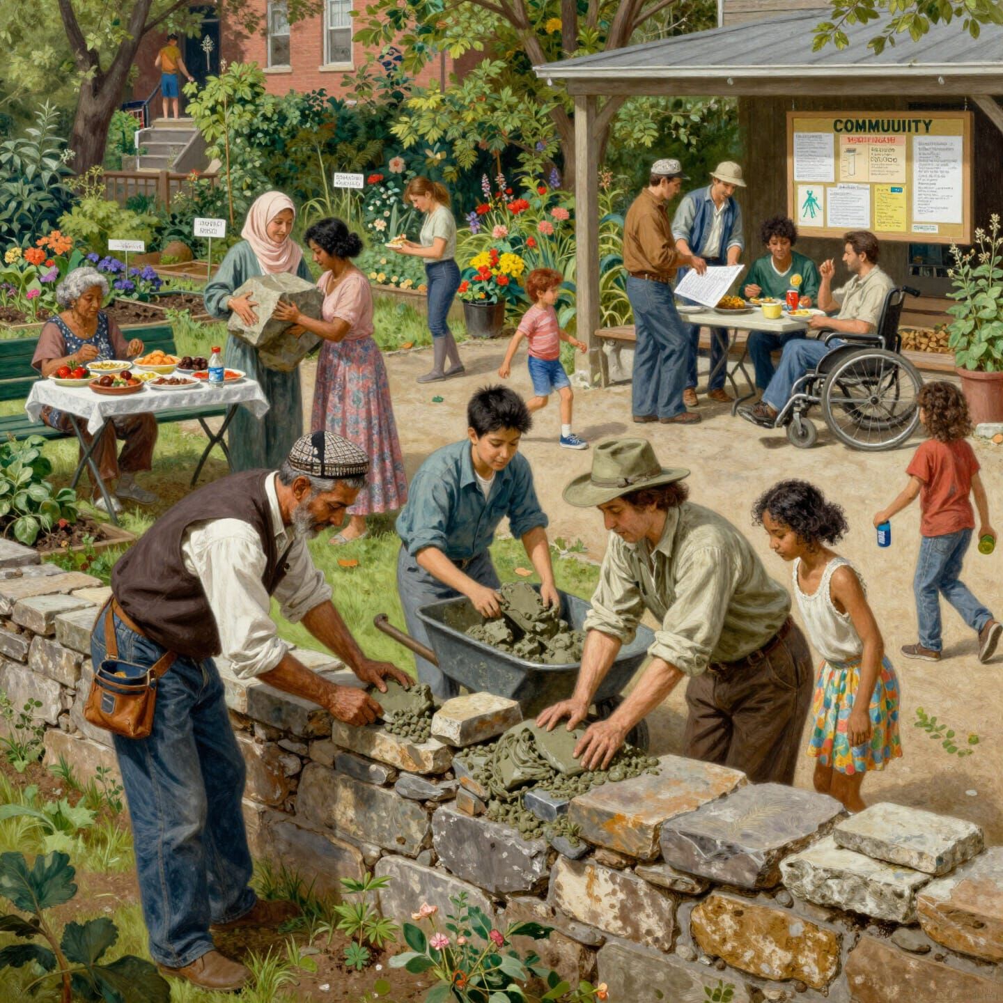 Neighborhood Garden Wall Repair In Social Realist Style