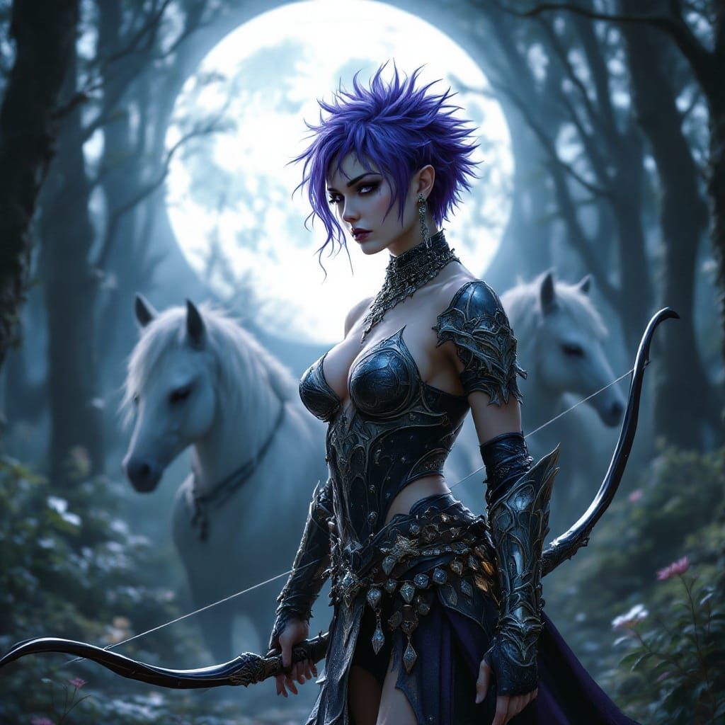 Gothic Female Warrior in Forest Clearing