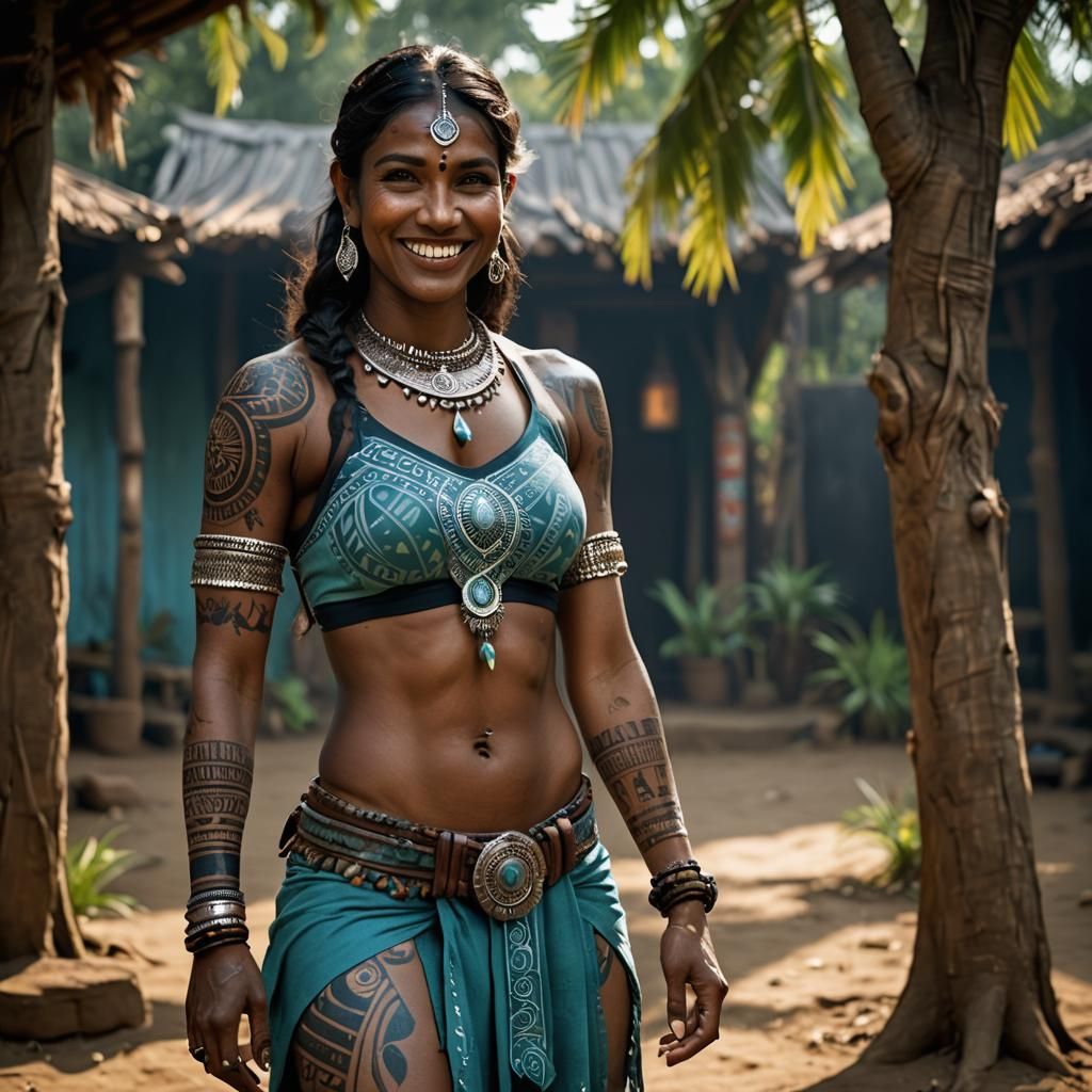 Tribal Woman with Tattoos in Hyperrealistic Style