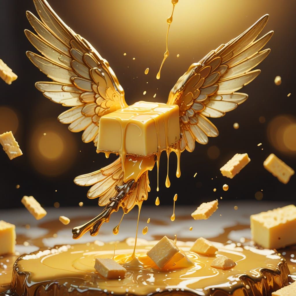 Whimsical Butter Stick Flies Away: Fantasy Art