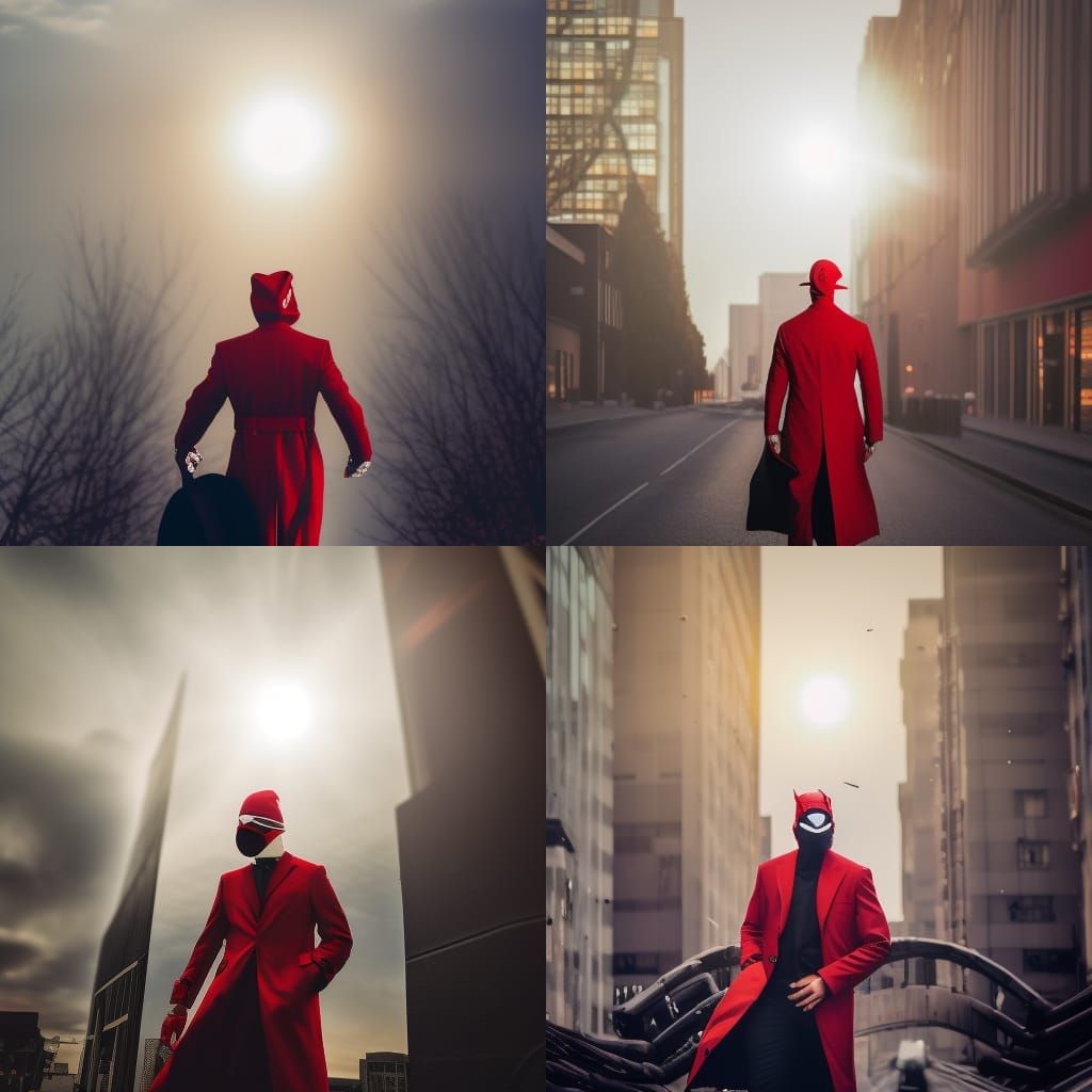 Masked Man in Red Suit Below the Sun
